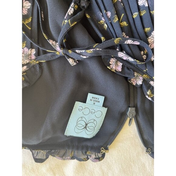 CeCe navy&violet floral long sleeve lined polyester knee length dress sz 8 comfy - Picture 6 of 10